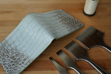 Load image into Gallery viewer, Himalaya Crocodile skin custom made bifold billfold wallet cartera de cocodrilo made in monaco monte carlo handmade leathercraft artisan