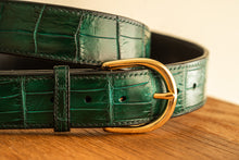 Load image into Gallery viewer, green crocodile belt with gold buckle
