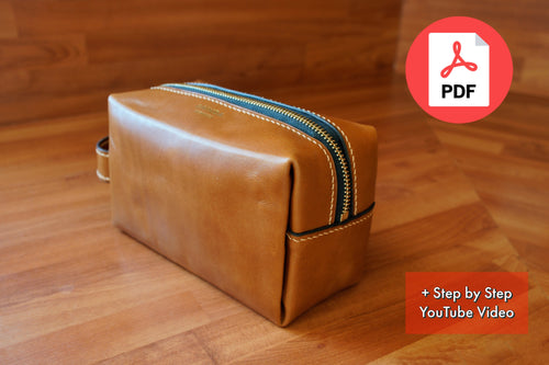 Dopp Kit PDF Pattern with how to video on Youtube leathercraft tutorial by Atelier Grinda
